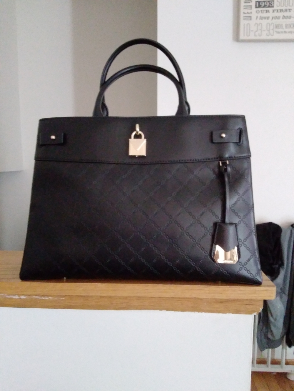 Michael Kors Gramercy Embossed Black Quilted Tote Handbag with Gold Lock - Picture 11 of 11